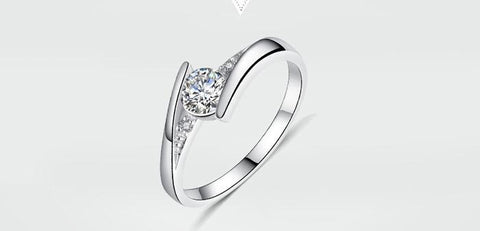 Diamond wedding silver ring