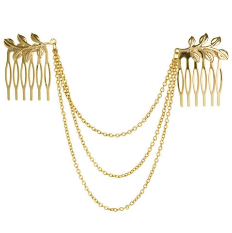 Multilayered golden chain hair ornament