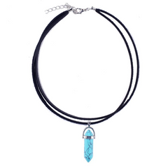 Leather choker necklace with opal pendants